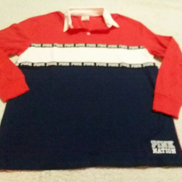 victoria secret pink nation rugby long sleeve tee - Picture 2 of 4